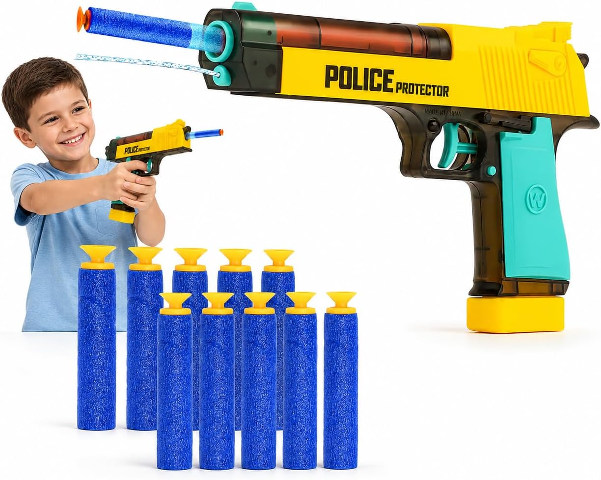 2-in-1 Foam Blaster Gun Toy for Kids – Dual-Purpose Water Gun & Darts Gun, Manual Operation, Police Theme, Safe Pretend Play Toy for Boys, Includes Foam Bullets, No Batteries Required