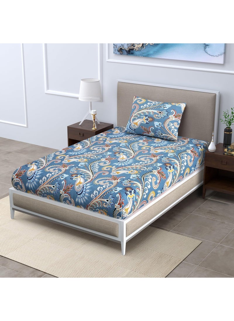 Generic Premium Cotton Single Size Elastic Fitted Bedsheet Fitted Bedsheet Cotton Feel 180 TC All Around Elastic Fitted Bedsheets Single Size Bed with 2 Pillow Covers Size 60 x908 BlueMulti  - Image 4
