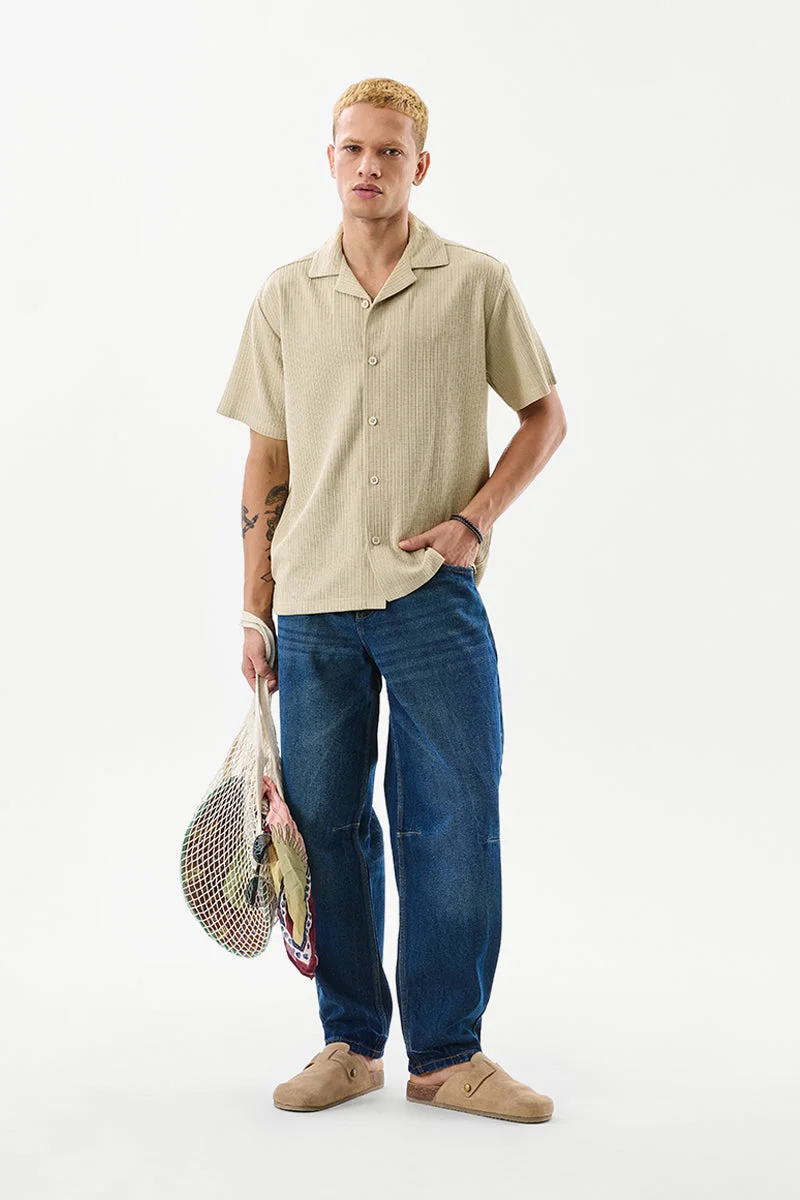 SNITCH Beige Textured Short Sleeve Boxy Shirt