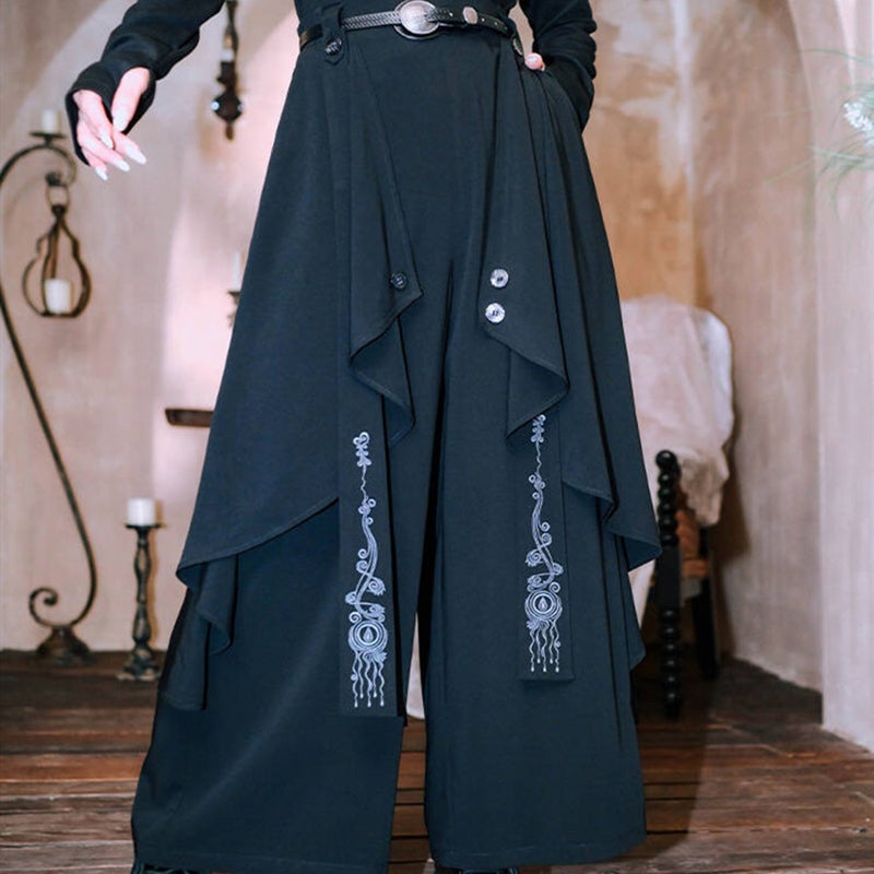 New Chinese Retro Laminated Yaoji Yamamoto Style Irregular Stitching Fake Two-Piece Wide-Leg Culottes Loose Trousers Pant Skirt - Image 3