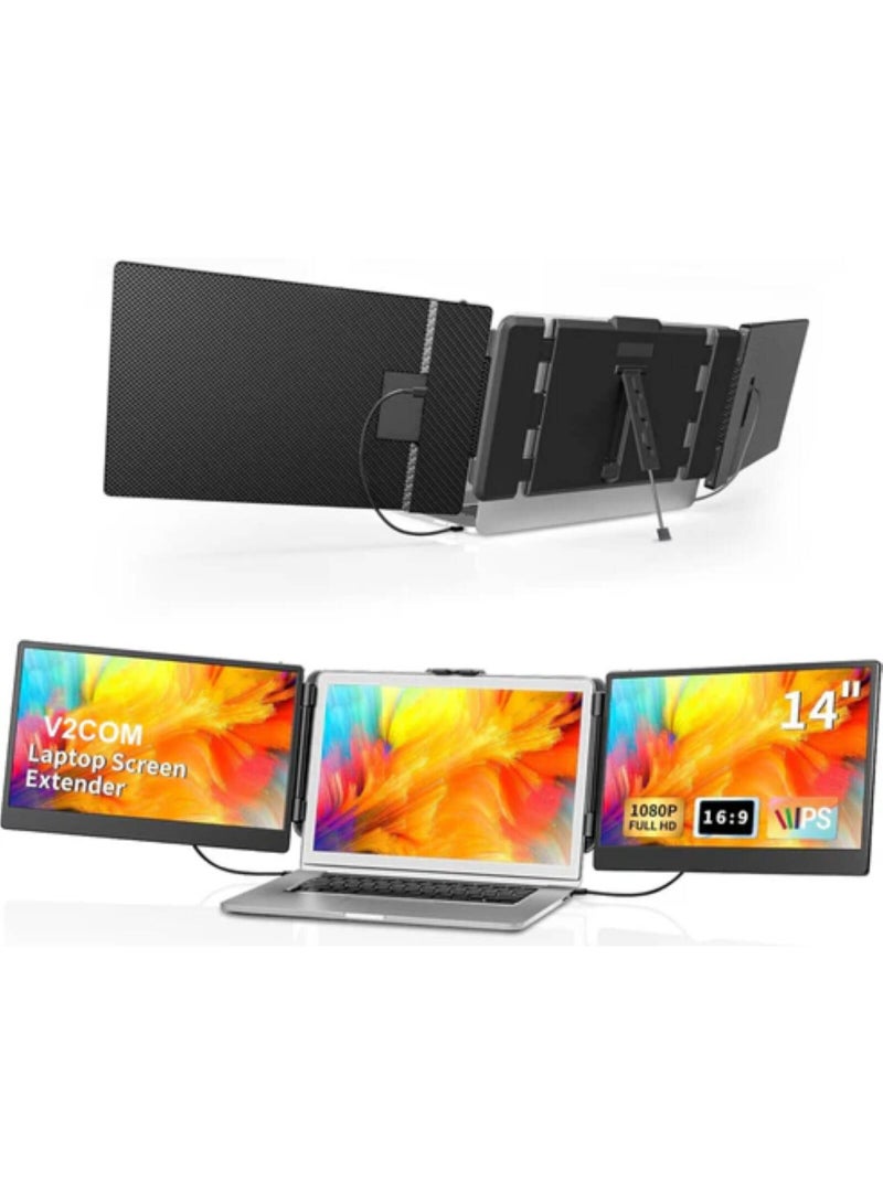 V2com  S2 Triple Laptop Screen Extender 14'' Full HD IPS Laptop Monitor Extender with 180° Rotation, Dual-Screen Modes & Plug-and-Play Compatibility for Windows macOS, Android, PS5, Xbox | S2 - Image 3