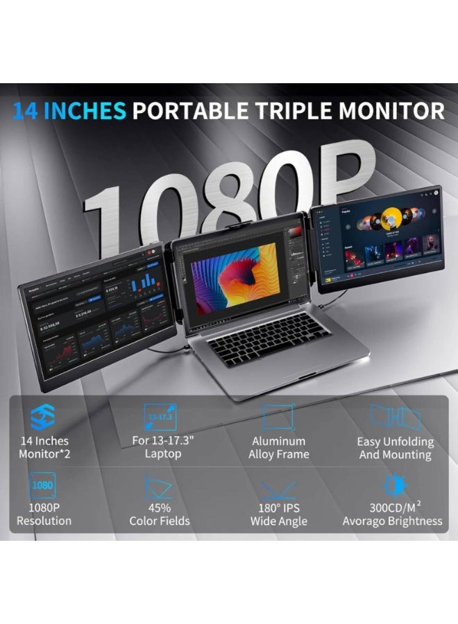 V2com  S2 Triple Laptop Screen Extender 14'' Full HD IPS Laptop Monitor Extender with 180° Rotation, Dual-Screen Modes & Plug-and-Play Compatibility for Windows macOS, Android, PS5, Xbox | S2 - Image 4