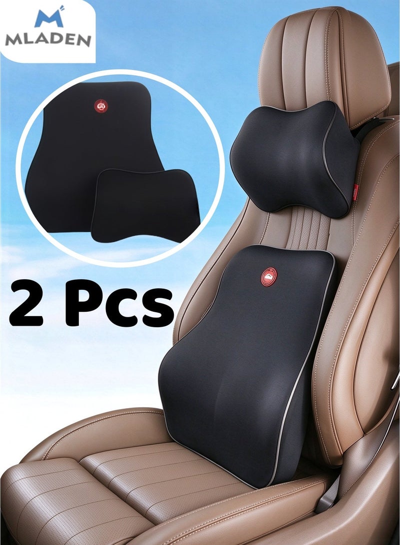 MLADEN Car Back Cushion Lumbar Support and Car Neck Pillow Kit Memory Foam Ergonomic Seat Cushion for Lower Back Support Cervical Headrest with Adjustable Strap Black - Image 1