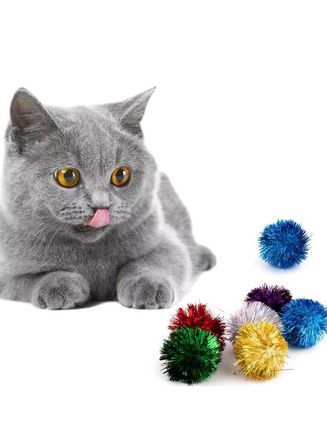 AUEAR , 12 Pack 2 Inch Sparkle Ball Shiny Glitter Tinsel Pom Poms Interactive Cat Balls For Kittens (6 Colors) - Image 2