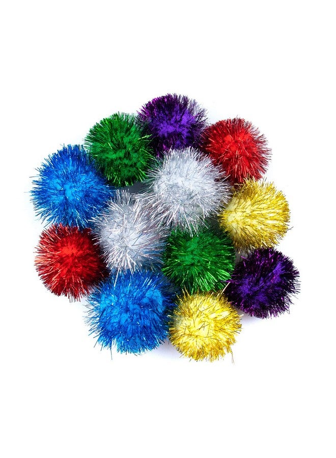 AUEAR , 12 Pack 2 Inch Sparkle Ball Shiny Glitter Tinsel Pom Poms Interactive Cat Balls For Kittens (6 Colors) - Image 1