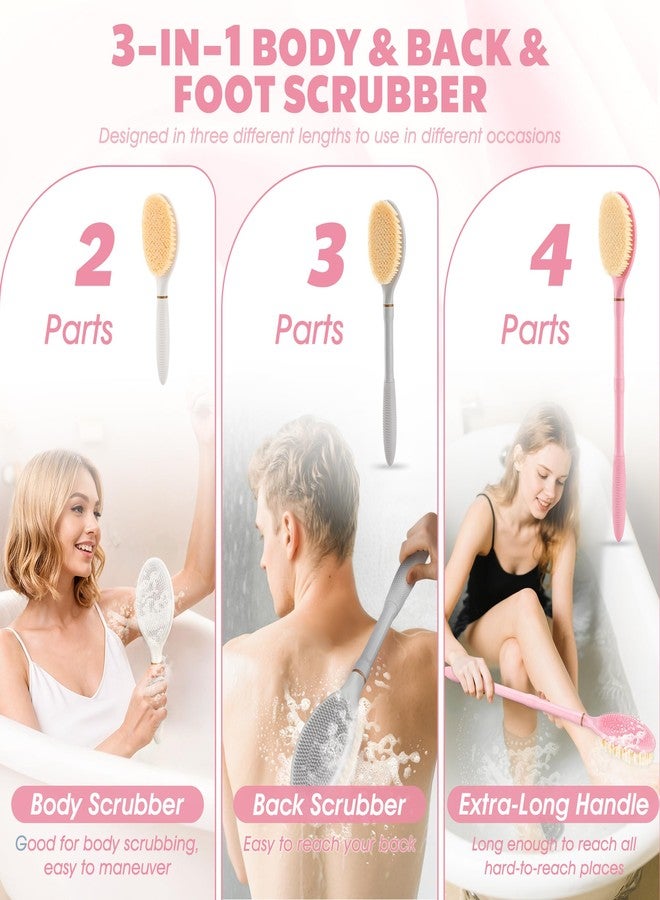 GEENOA New Back Scrubber Anti-Slip for Shower, 18.9‘’ Adjustable Shower Back Scrubber with Dual-Side Head & Soft Bristles, Extra-Long Shower Brush Bath Brush for Lathering Cleansing(Pink-L) - Image 3