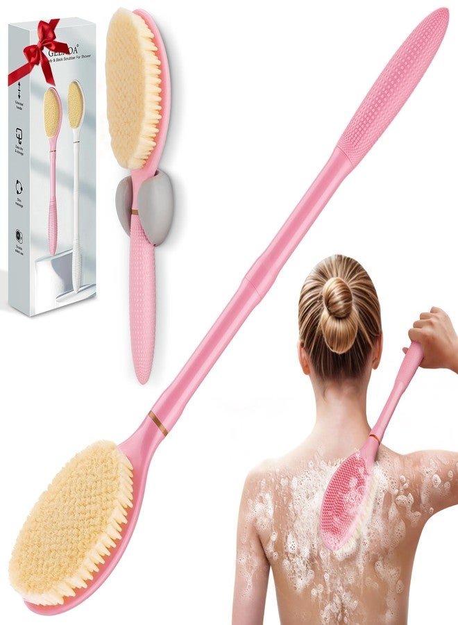 GEENOA New Back Scrubber Anti-Slip for Shower, 18.9‘’ Adjustable Shower Back Scrubber with Dual-Side Head & Soft Bristles, Extra-Long Shower Brush Bath Brush for Lathering Cleansing(Pink-L) - Image 1