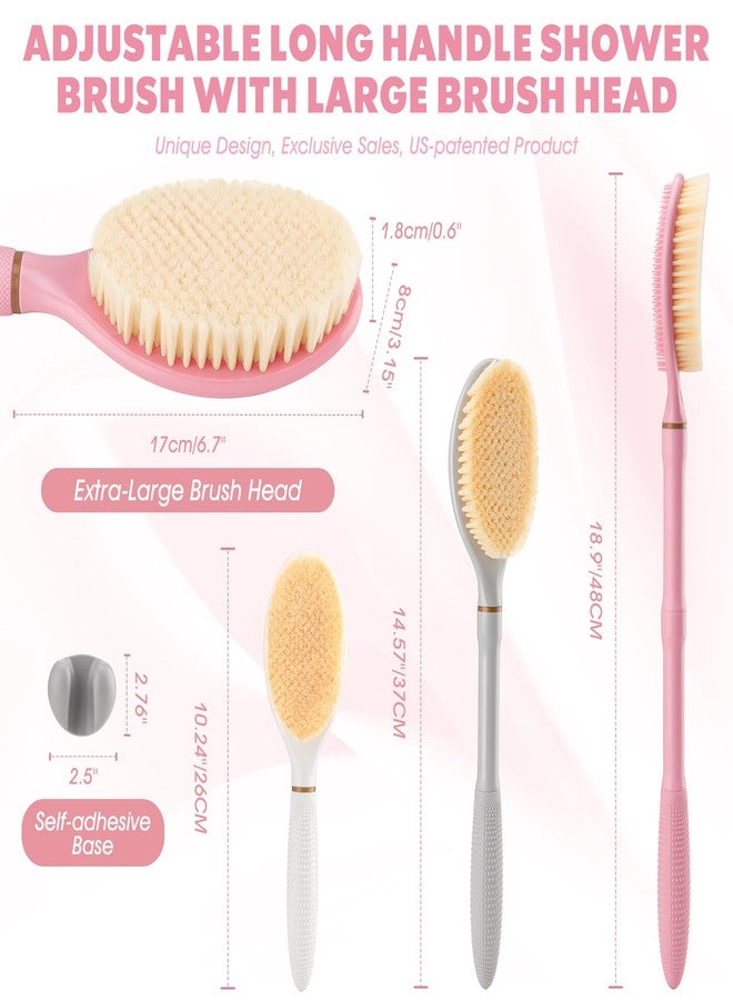 GEENOA New Back Scrubber Anti-Slip for Shower, 18.9‘’ Adjustable Shower Back Scrubber with Dual-Side Head & Soft Bristles, Extra-Long Shower Brush Bath Brush for Lathering Cleansing(Pink-L) - Image 2