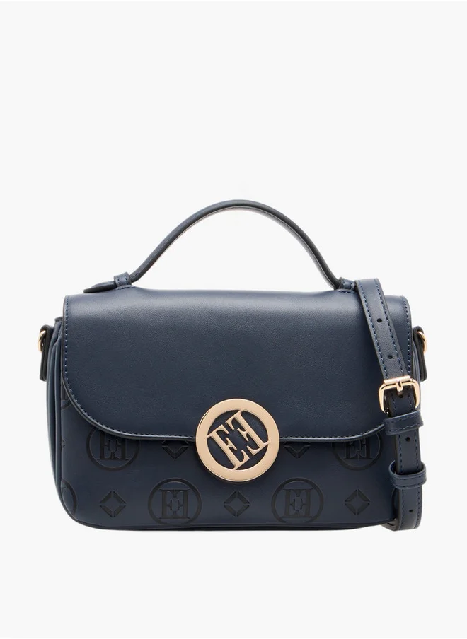 ايل Women's Monogram Embossed Crossbody Bag with Detachable Strap and Flap Closure