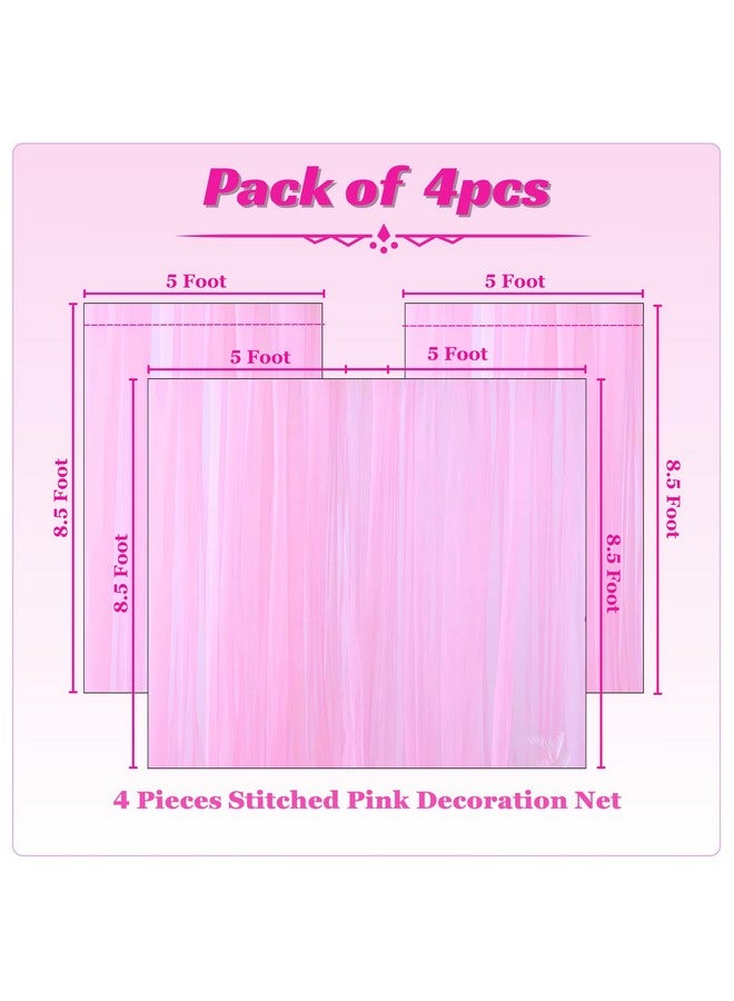 1iAM 4pcs Pink Backdrop Decoration Net - Large Size, Stitched with Ribbon, Nylon Made, Reusable, Soft, Wrinkled Free, 8.5x5ft Each, Cabana Tent Party Decoration Items for Birthday, Anniversary - Image 2