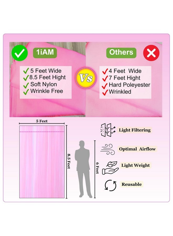 1iAM 4pcs Pink Backdrop Decoration Net - Large Size, Stitched with Ribbon, Nylon Made, Reusable, Soft, Wrinkled Free, 8.5x5ft Each, Cabana Tent Party Decoration Items for Birthday, Anniversary - Image 4