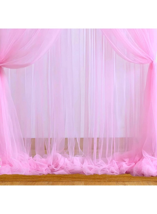 1iAM 4pcs Pink Backdrop Decoration Net - Large Size, Stitched with Ribbon, Nylon Made, Reusable, Soft, Wrinkled Free, 8.5x5ft Each, Cabana Tent Party Decoration Items for Birthday, Anniversary - Image 1