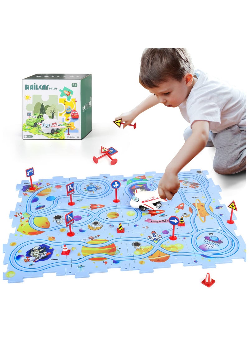 Puzzle with Rail Car for Kids Ages 3-5, Toddler DIY Puzzle Track Play Set Gift, Critical Thinking Educational Toys for 3 4 5 6 Year Old Boys Girls, Fun Slot Car Building Toys for Kids - Image 1