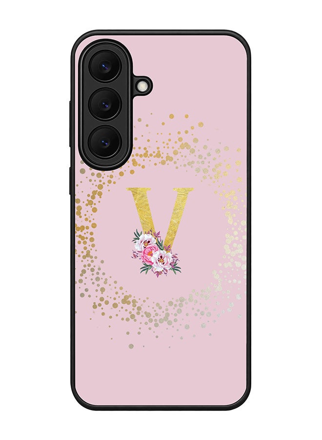 Stylizedd Rugged Case for Samsung Galaxy S26 FE- Slim Fit Hybrid Rubber Cover Floral Monogram - V (Pink)