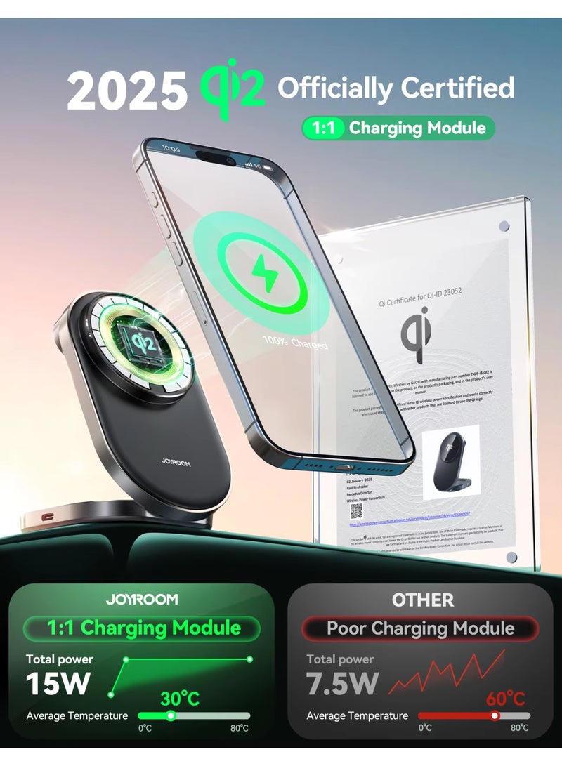 JOYROOM Qi2 3 in 1 Magnetic Wireless Fast Charger 15W – Foldable Design, MagSafe Alignment, Intelligent Safety Protection for iPhone 17/16/15/14/13/12, AirPods 3/4, AirPods Pro/Pro 2, Apple Watch Series - CE CERTIFIED Black - Image 2