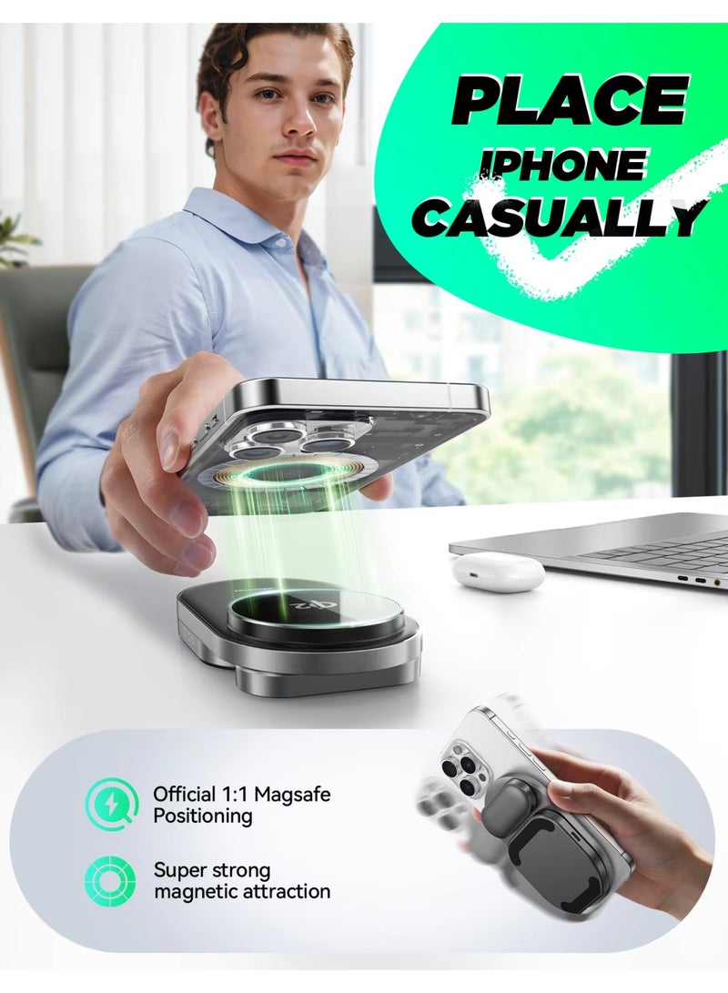 JOYROOM Qi2 3 in 1 Magnetic Wireless Fast Charger 15W – Foldable Design, MagSafe Alignment, Intelligent Safety Protection for iPhone 17/16/15/14/13/12, AirPods 3/4, AirPods Pro/Pro 2, Apple Watch Series - CE CERTIFIED Black - Image 5