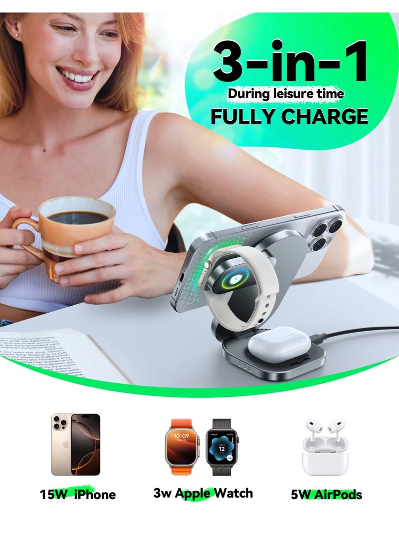 JOYROOM Qi2 3 in 1 Magnetic Wireless Fast Charger 15W – Foldable Design, MagSafe Alignment, Intelligent Safety Protection for iPhone 17/16/15/14/13/12, AirPods 3/4, AirPods Pro/Pro 2, Apple Watch Series - CE CERTIFIED Black - Image 4