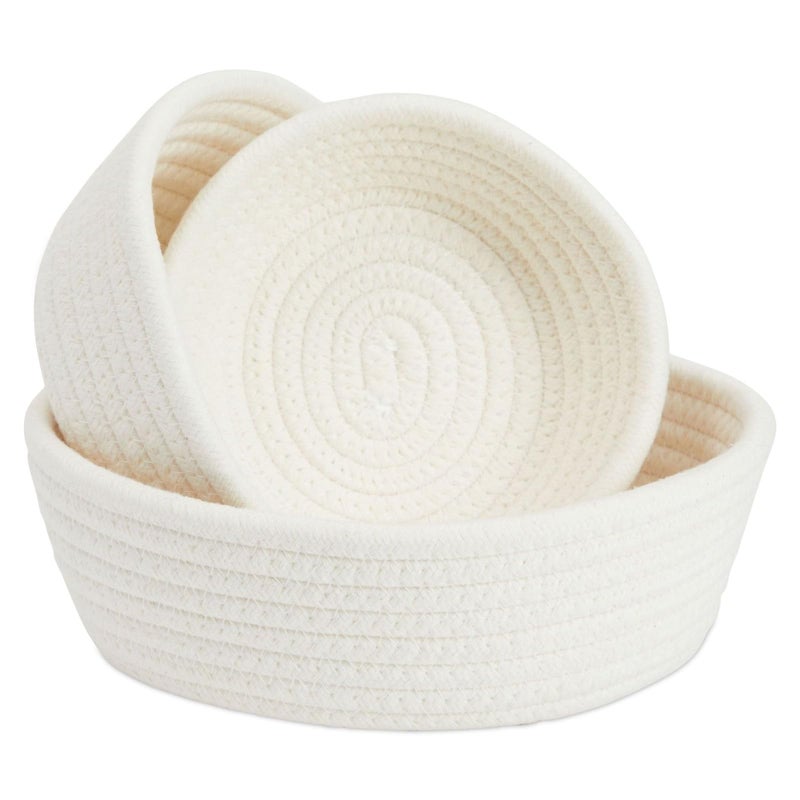 Juvale Small Round Cotton Rope Storage Baskets - Nesting Storage Bin Pack - Cotton Woven Basket for Home Organizing - White, Pack of 3, 6.5 x 2.9 in/7.5 x 3 in/8.2 x 3.2 in - Image 1