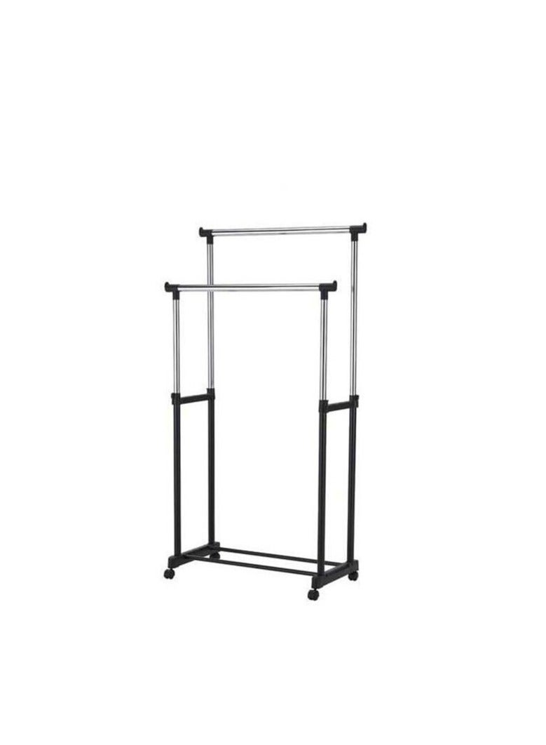 PROMASS Cloth Rack 2 Pole, Metal Black Double Pole Telescopic Clothes Hanger Black  - Image 2