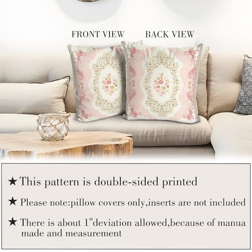 BUAEL Boho Floral Throw Pillow Covers 18x18 inch Set of 2,Pink Boho Rug Geometric Floral Pattern Decor Double Sided Pattern Cushion Cover Soft Pillow Case Living Sofa Room Bed Square Pillow Cover - Image 3
