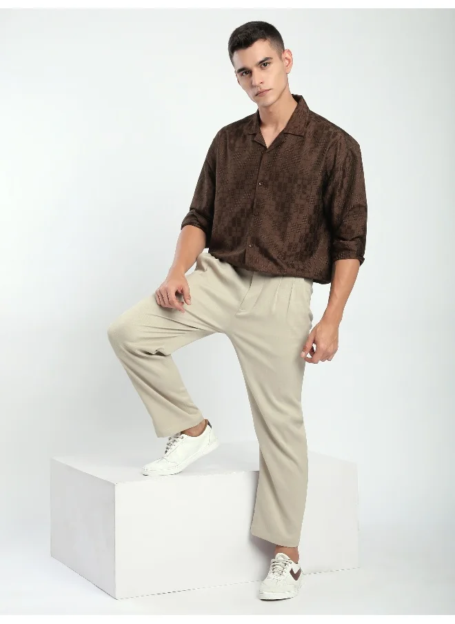 Beyoung Brown Jacquard Cuban Shirt