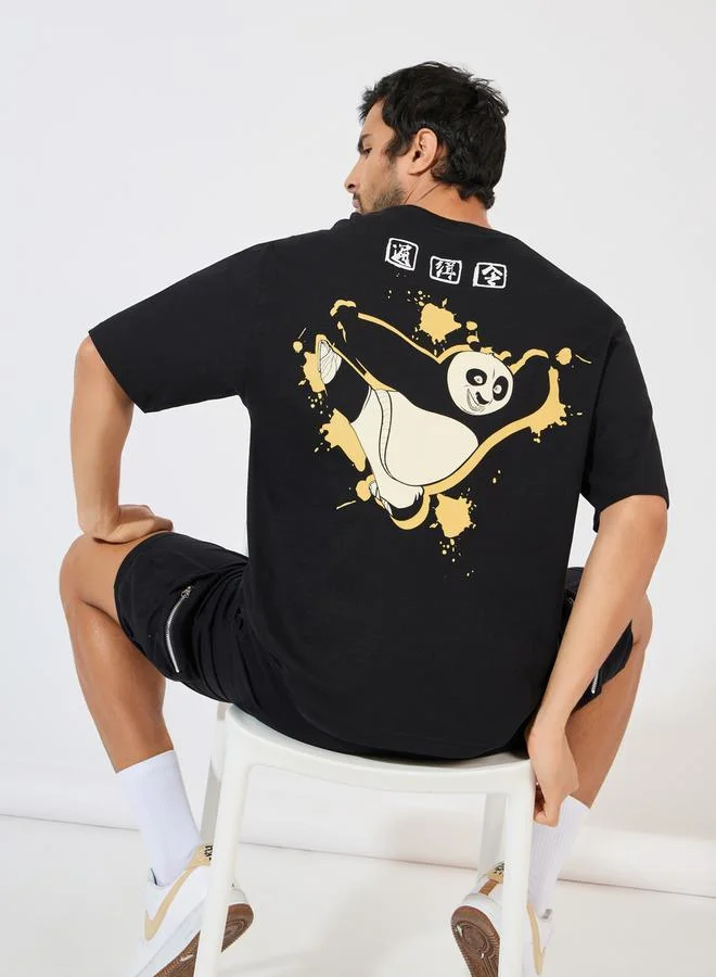 Styli Kung Fu Panda Character Front and Back Print Oversized T-Shirt