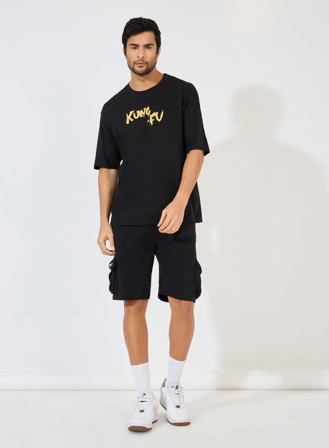 Styli Kung Fu Panda Character Front and Back Print Oversized T-Shirt