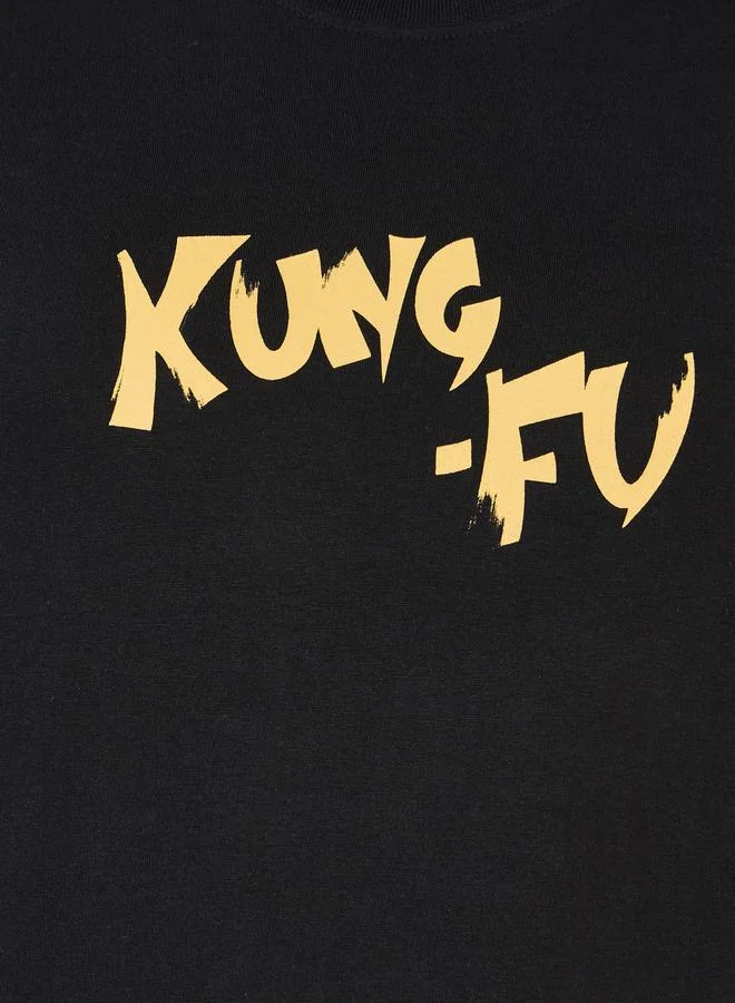 Styli Kung Fu Panda Character Front and Back Print Oversized T-Shirt