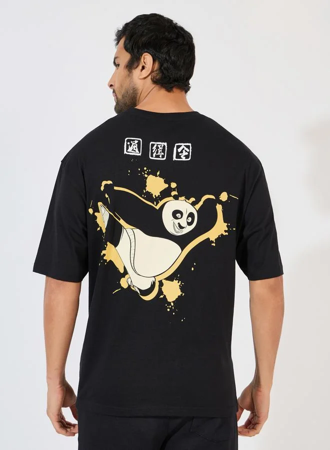 Styli Kung Fu Panda Character Front and Back Print Oversized T-Shirt