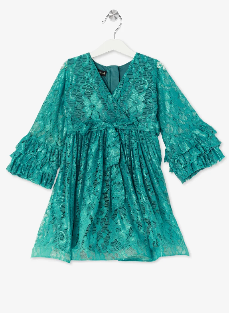 ليتل جولدن ابل فستان بأكمام مكشكشة من الدانتيل