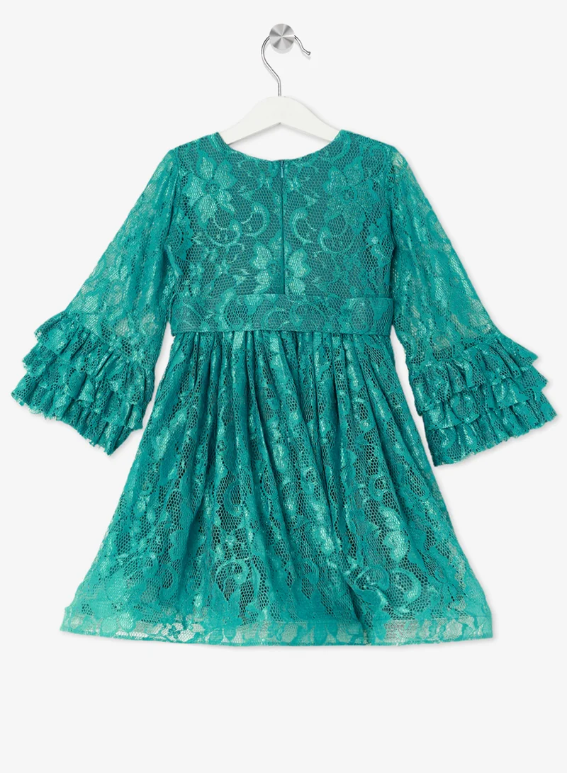 ليتل جولدن ابل فستان بأكمام مكشكشة من الدانتيل