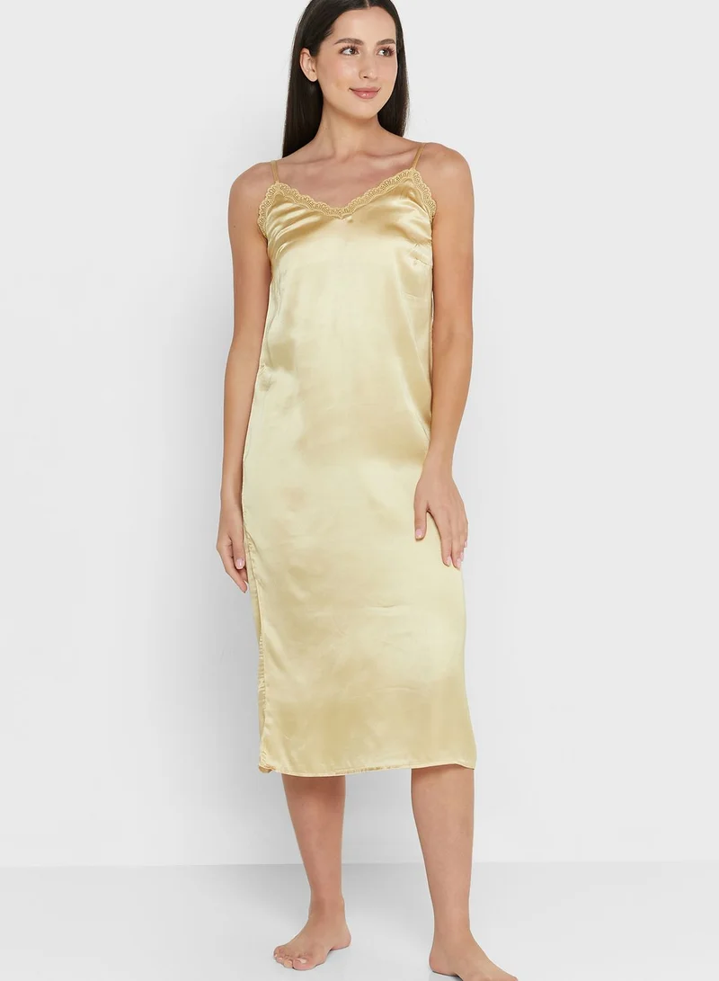 ELLA Lace Trim Solid Nightie