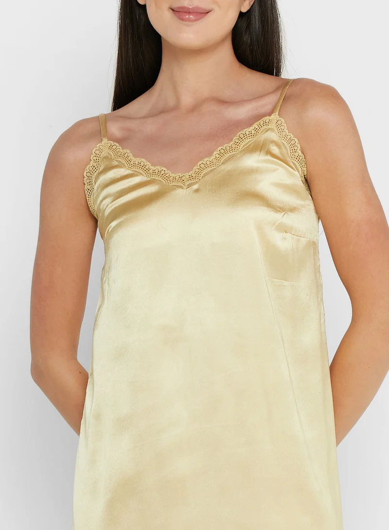 ELLA Lace Trim Solid Nightie