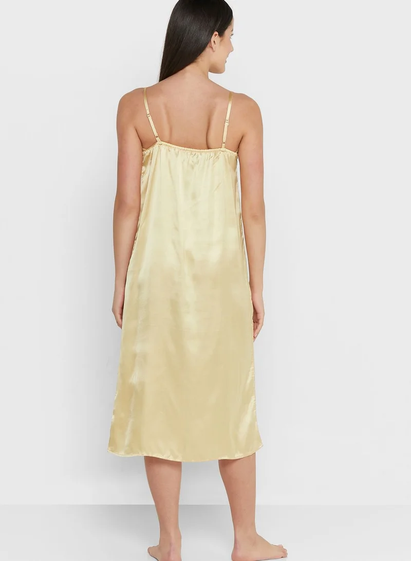 ELLA Lace Trim Solid Nightie