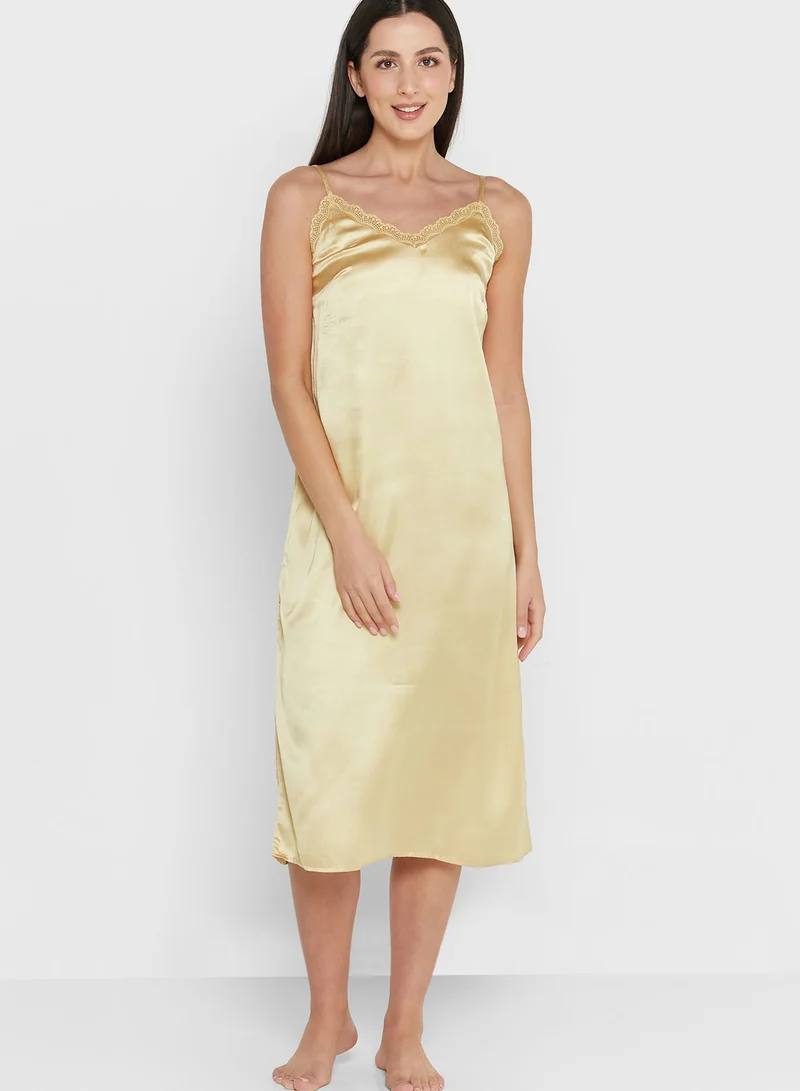 ELLA Lace Trim Solid Nightie