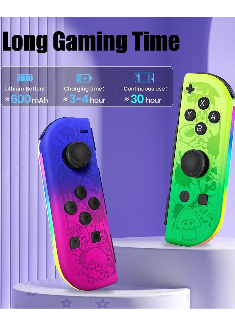 Wireless Joy-Con Controller for Nintendo Switch, RGB Light Replacement Joypad with Dual Vibration, Joystick Support, Wake-up Function, and Screenshot Feature (Splatoon Design) - Image 3