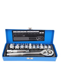 Metric 1/2'' Drive Socket Set, 12pcs Ratchet Wrench Tool Set, 10pcs 10-24mm Metric Driver with 5'' Extension Bar and 1/2'' Quick Release Ratchet Wrench Iron Box