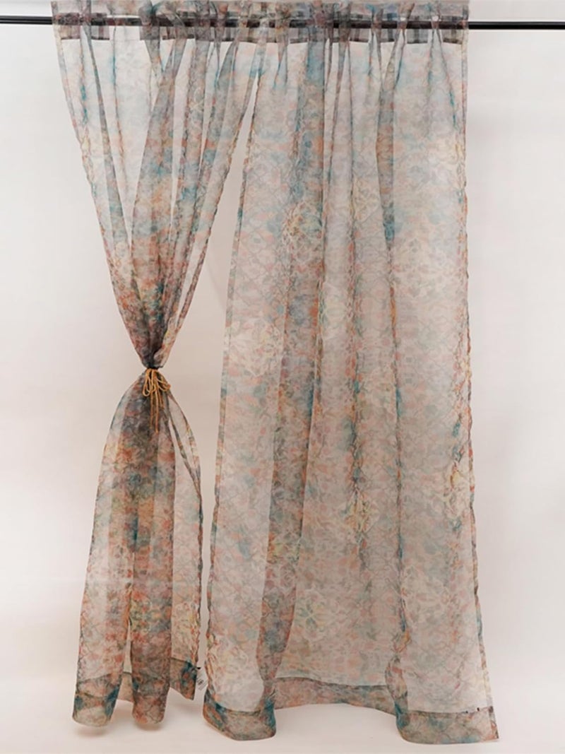 ZEBA World Transparent Organza Sheer Curtain for Door | Bedroom and Living Room | Soft and Light Weight | Printed Floral Abstract in Multicolor - 50x90 inches (7.5feet Long) (Pack of 1) - Image 2
