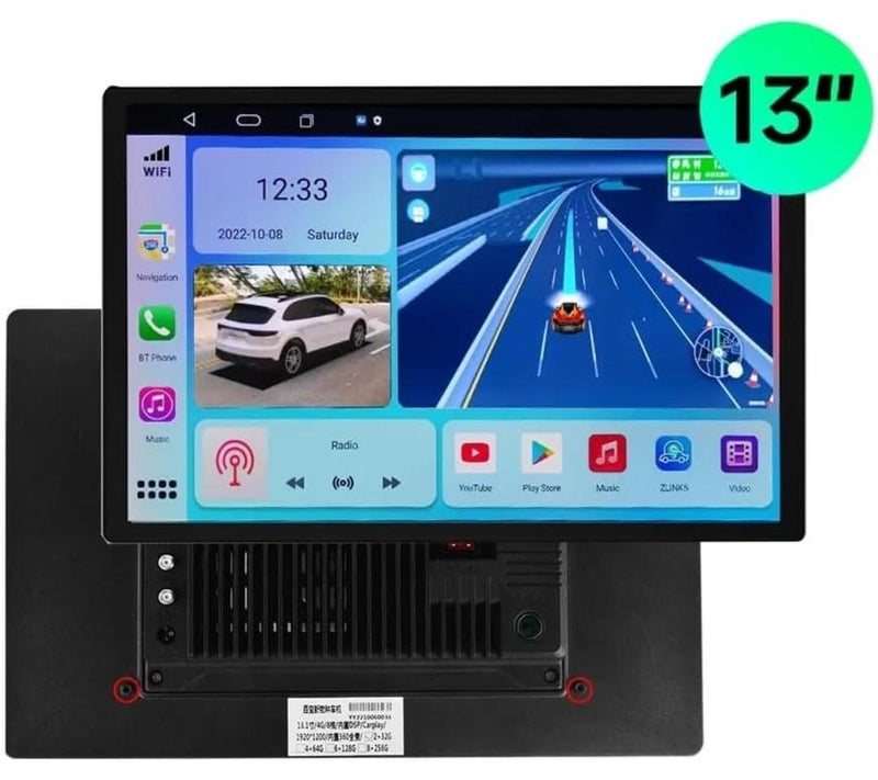 Vierex 13 Inch Car Stereo Android Radio 4GB RAM Support Apple Carplay Android Auto Wireless QLED Fast Interface AHD Camera Included SIM Card Support Bluetooth 2Din Multimedia GPS - Image 1