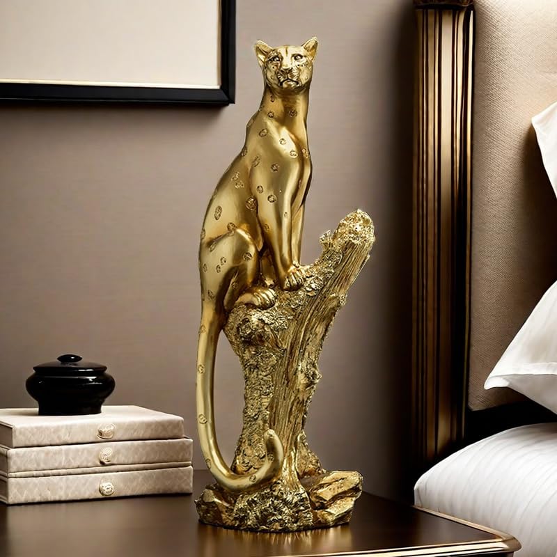 SHTWX 13 Inch Leopard Statue Figurine Sculpture Collectible Gifts for Leopard Lover Office Home Decor Desk Accessories Decoration Garden Figurines Outdoor Decor - Image 3