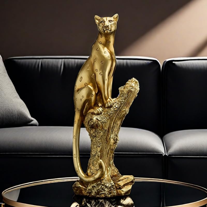 SHTWX 13 Inch Leopard Statue Figurine Sculpture Collectible Gifts for Leopard Lover Office Home Decor Desk Accessories Decoration Garden Figurines Outdoor Decor - Image 1