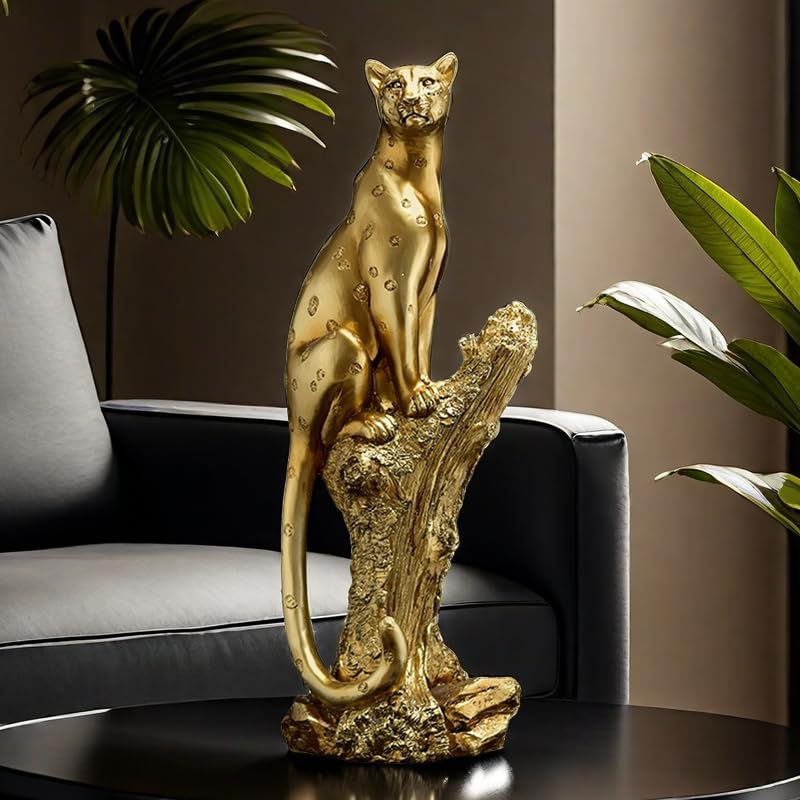 SHTWX 13 Inch Leopard Statue Figurine Sculpture Collectible Gifts for Leopard Lover Office Home Decor Desk Accessories Decoration Garden Figurines Outdoor Decor - Image 2