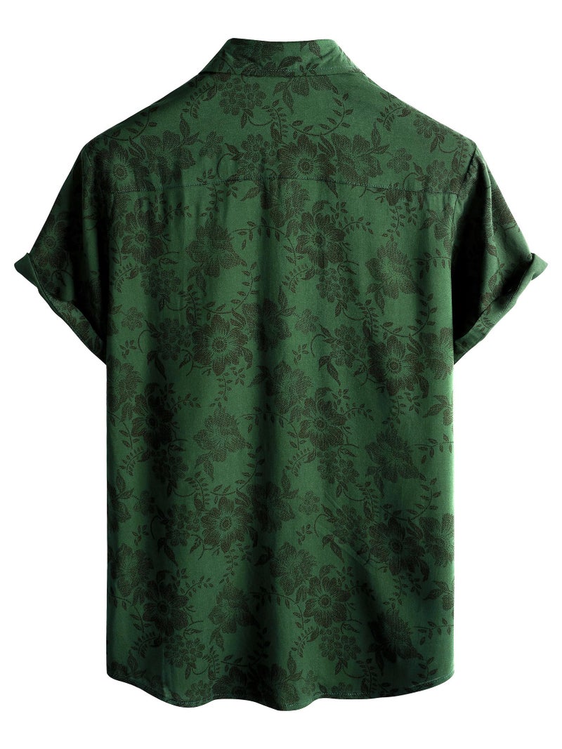 JOTOOK Mens Hawaiian Shirt Short Sleeve Button Down Tropical Shirts Casual Floral Summer Beach Shirt Aloha Shirt Medium GreenFlower - Image 3