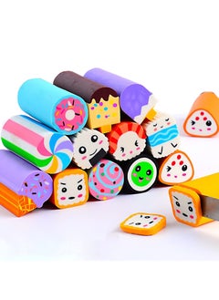 KASTWAVE Cute Cartoon Food Eraser, Sushi Desserts Desk Pet Erasers for Kids Cute Fun Erasers for Students Bulk Long Pencil Erasers for School Supplies Prize Gifts Party Favors 12 Pack  - Image 1