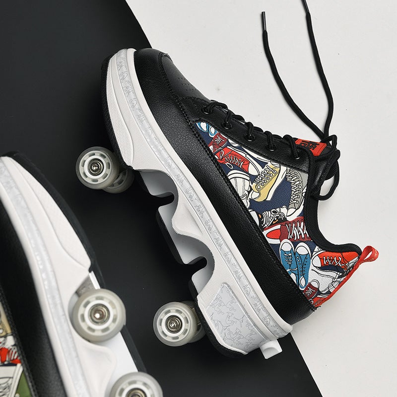 Roller Skates Cross-Border Heelys Shoes أحذية مشوهة أربع عجلات مزدوجة الغرض Roller Skates مزدوجة الصف Heelys Shoes Roller Skates - Image 1