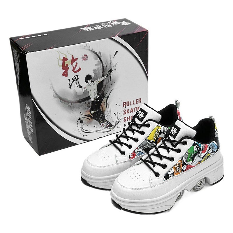 Roller Skates Cross-Border Heelys Shoes أحذية مشوهة أربع عجلات مزدوجة الغرض Roller Skates مزدوجة الصف Heelys Shoes Roller Skates - Image 2