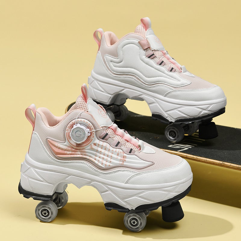 Roller Skates Cross-Border Heelys Shoes أحذية مشوهة أربع عجلات مزدوجة الغرض Roller Skates مزدوجة الصف Heelys Shoes Roller Skates - Image 3