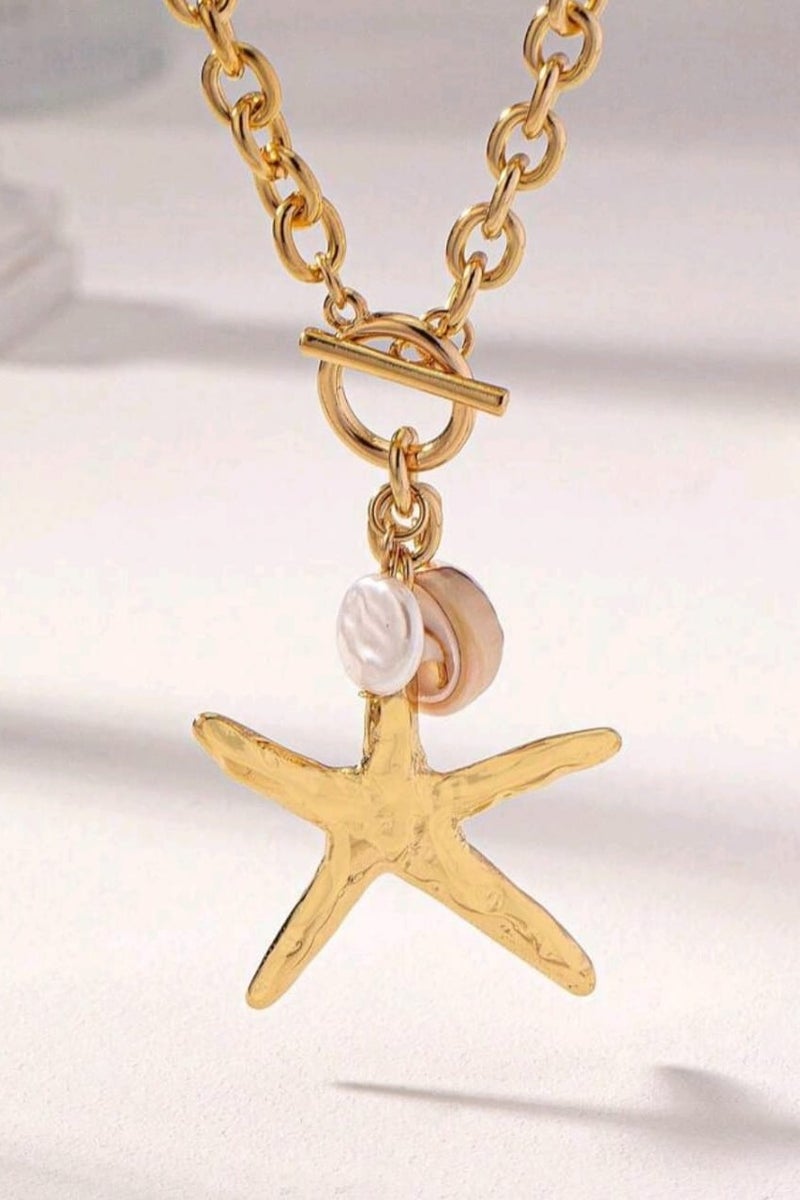 شي إن قلادة سلسلة من قطعة واحدة على شكل نجمة البحر ومحارة وديكور - Image 2