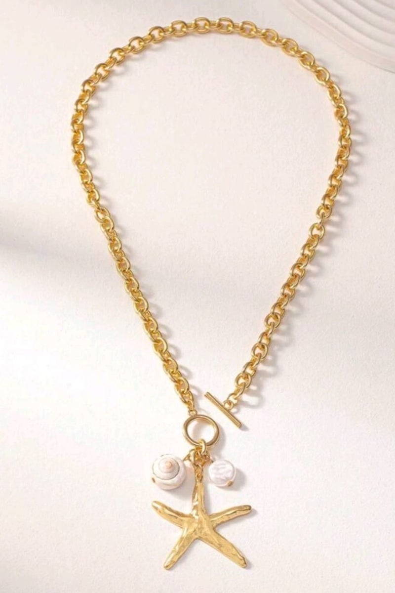 شي إن قلادة سلسلة من قطعة واحدة على شكل نجمة البحر ومحارة وديكور - Image 3