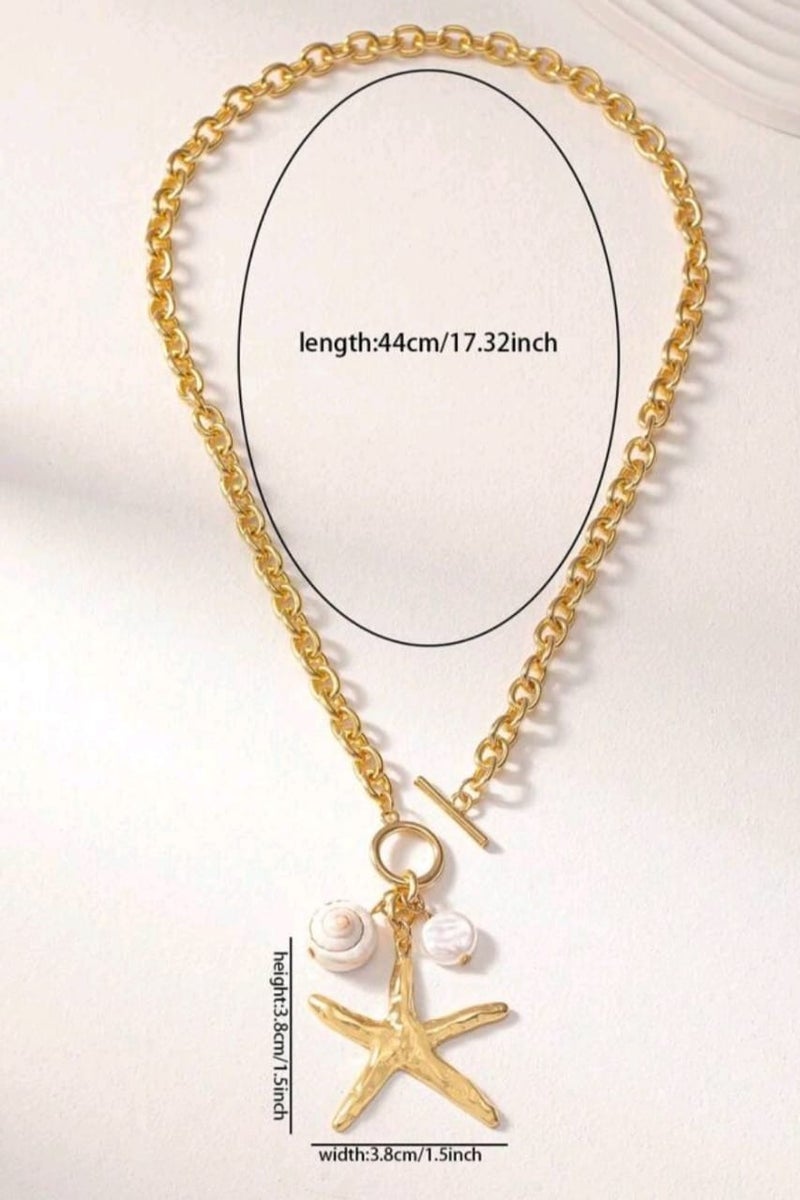 شي إن قلادة سلسلة من قطعة واحدة على شكل نجمة البحر ومحارة وديكور - Image 4